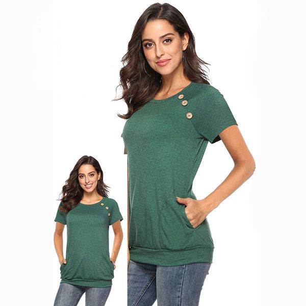 

220091 color pocket summer shirt button t fashion solid gift women clothes shirts ship drop pjhec, Black