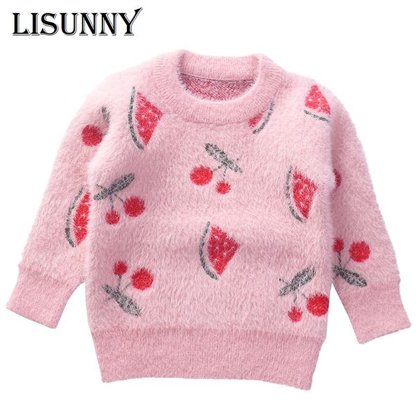 

2019 autumn winter girls sweater cartoon baby princess pullover mink velvet knit kids clothes children thicken warm coat 1-6y, Blue