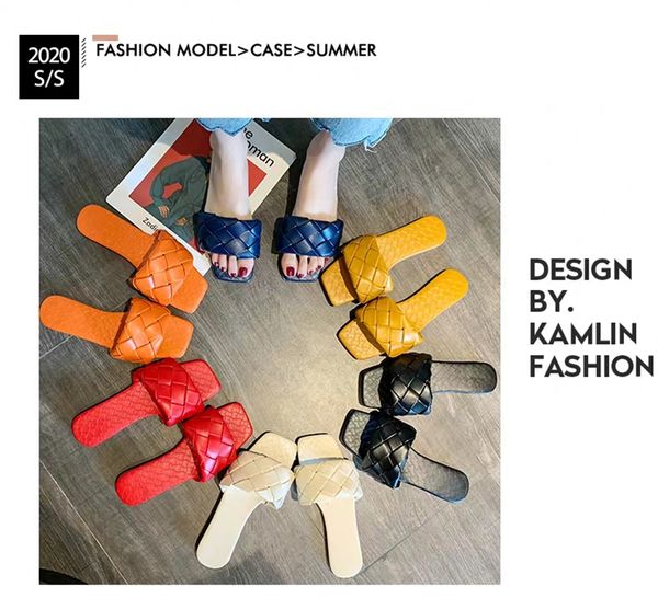 

luxury designer slippers ladies shoes sandals designer slippers spring and summer leather flat heel slippers 8 cm woven sandals k300g, Black