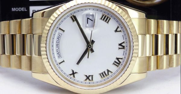 

factory supplier luxury wristwatch sapphire automatic 36mm white dial 18kt gold day-date 118238 mens men's watch watches, Slivery;brown