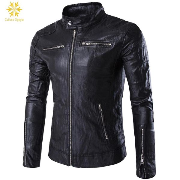 

m-5xl plus size new spring fashion men's leather motorcycle coats jackets washed black leather jacket coat blouson moto homme