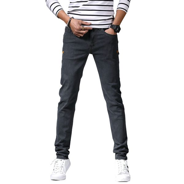 

2018 cholyl black gray men denim jeans skinny jeans all black slim fit straight men solid color high street biker, Blue