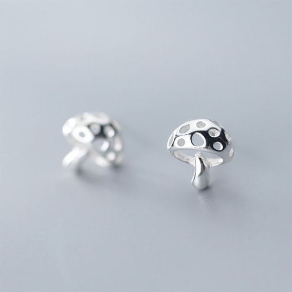 

sterling 925 silver openwork mushroom small stud earrings simple glossy elegant mori style earrings for women festival jewelry, Golden;silver