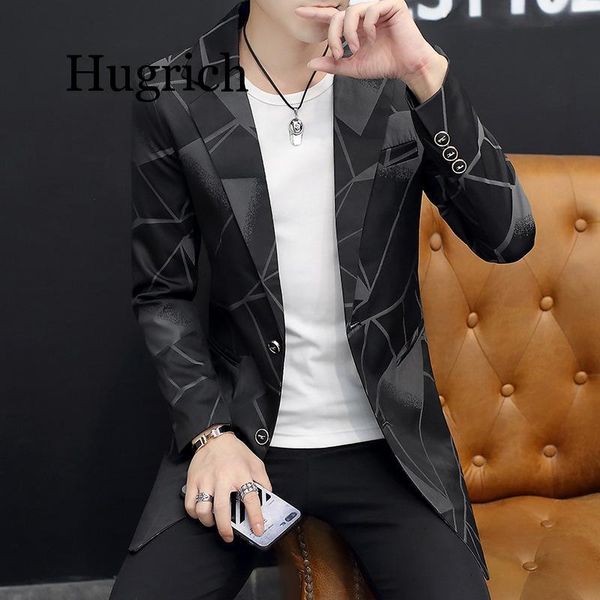 

2019 fashion personality in men's blazer the new printing cultivate one's morality fashion long blazer, White;black
