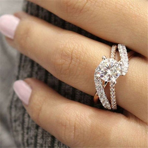 

fashion women ring luxury crystal zircon engagement ring for women accessories female wedding jewelry gift, Golden;silver