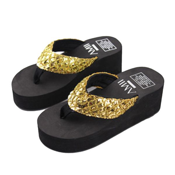 

litthing simple fashion 2018 women sequins beach slippers flops sandals eva casual women wedges slippers, Black