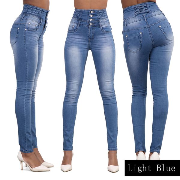 

women ladies jeans women denim skinny jeggings jeans pants high waist stretch slim pencil trousers, Blue