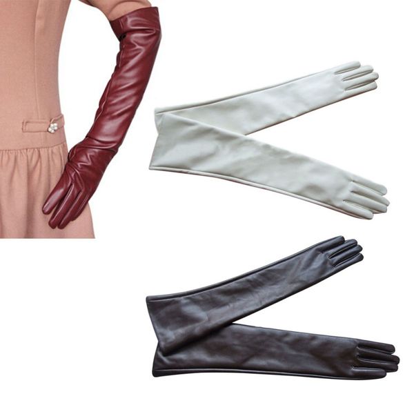 

quality guarantee women ladies opera evening party gloves faux leather pu over elbow long glove 7 colors, Blue;gray