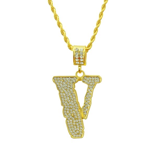 

Hip Hop Iced Out Full Rhinestone Fashion Brand Pendent 76cm Chain Necklace Present Bling Bling Rapper Jewelry