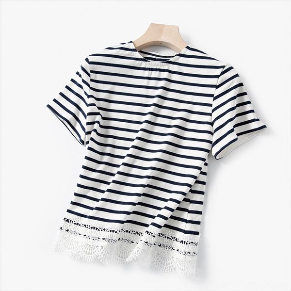 

se20 summer three-color stitching se20 summer three-color lace t-shirt lace stitching t-shirt, White