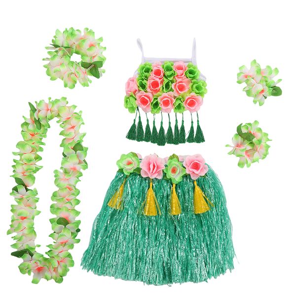 

1pc hawaii hula grass skirt set dance tropical 40cm bracelets headband neck wreath performance costume for show festival party