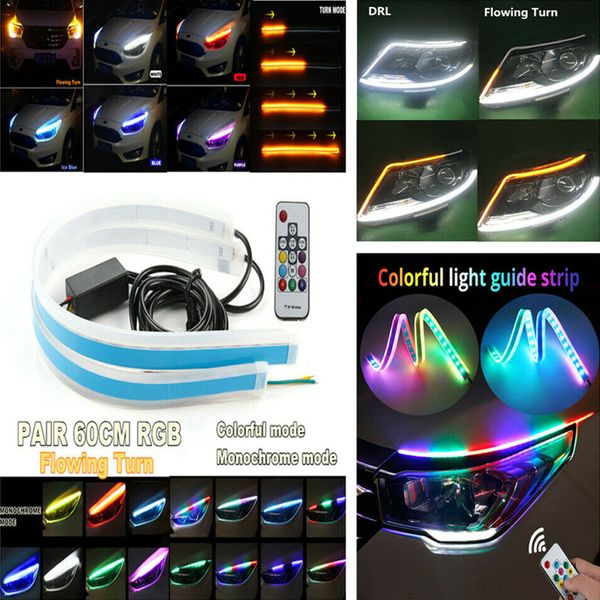 

wholesale 2pcs rgb led light strips for headlight drl turning light with remote control v6