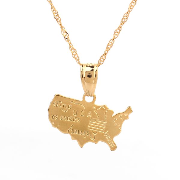 Collana con ciondolo con mappa USA America per donna Gioielli in oro 24 carati Amore Mappa con bandiera degli Stati Uniti Euro-americana