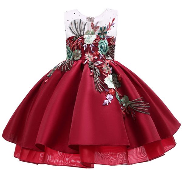 

girl's dresses formal vintage embroidery dress kids for girls clothes flower party and wedding princess baby girl 2-10 years, Red;yellow