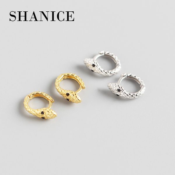 

shanice women's punk style animal snake earring 100% 925 sterling silver snakelike pendant stud earrings for women, Golden;silver