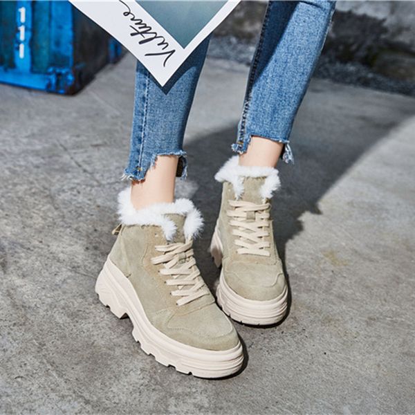 

women's ankle boot 2019 winter genuine leather warm plush female boot ankle boots for women with heel casual woman winter boots, Black