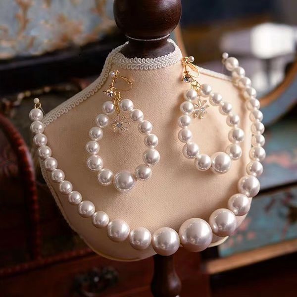 

european pearls brides headband with earring bridal tiaras crown set wedding hair accessory prom headdress, Golden;white