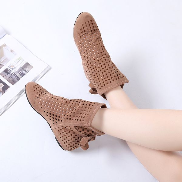 

ankle women boots ladies fashion height increasing shoes female hollow out comfortable shoes women's lace up footwear plus size, Black