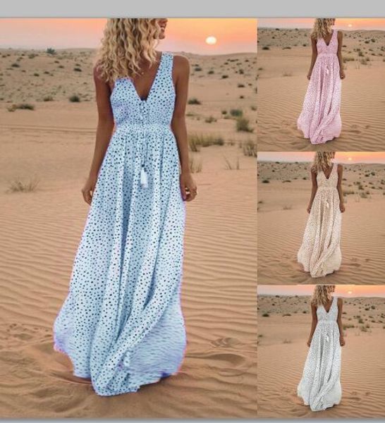 

cover ups dress beach women' outings 2019 summer skirt tunic on the new neck long sleeveless dresses print acetate, Blue;gray