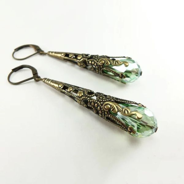

vintage green stone earring for women accessories ethnic pattern pierced dangle earrings brincos party jewelry bijoux z3x353, Silver