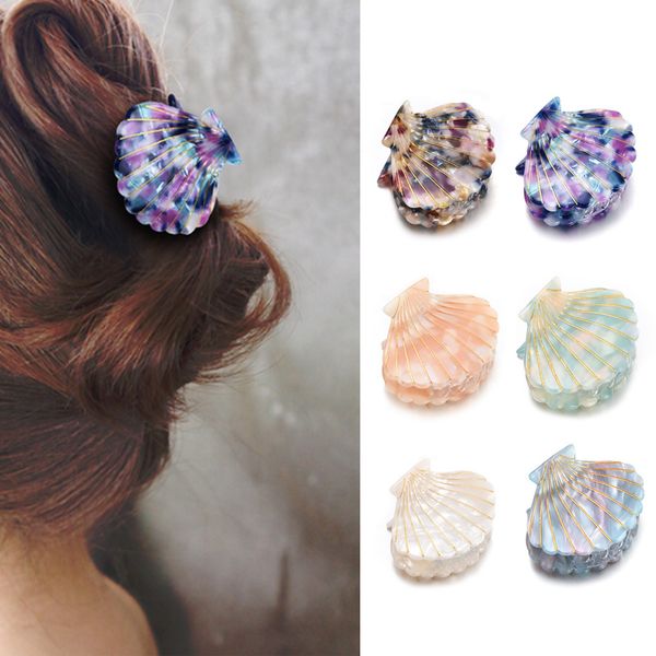 

2019 new fashion women shell hair clip acetate resin floral print clips grips ponytail hairpins hair accessory gifts, Golden;white