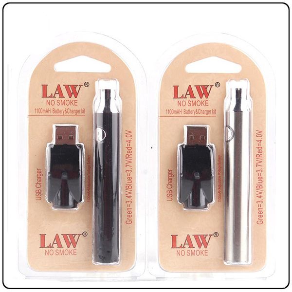 

LAW Preheat Vape Battery 1100mah Variable Voltage Preheating Vape Pen 510 Thread Blister Kits With USB Charger