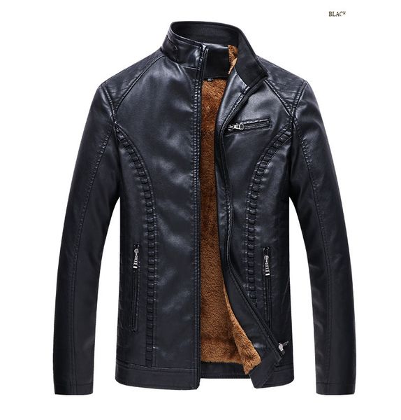 

mens leather clothing motorcycle leathe slim jacket mens designer jackets plus velvet warm leather pu leather jacket, Black