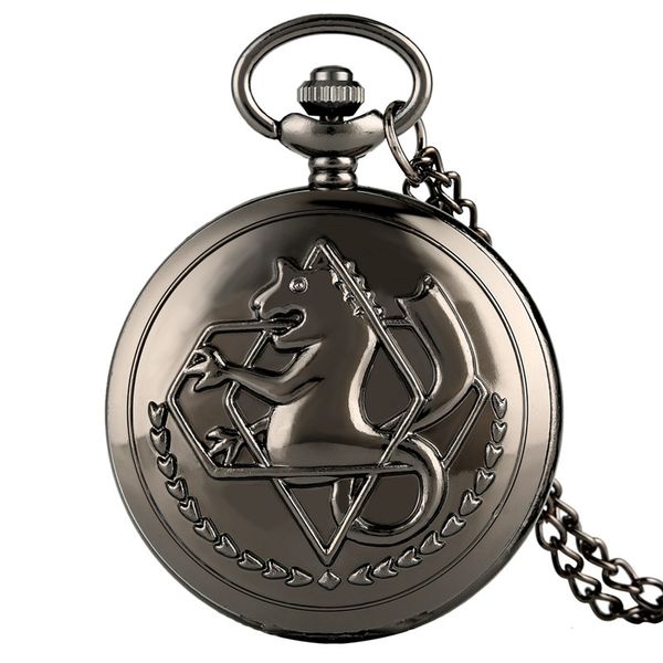 

fashion black fullmetal alchemist analog quartz pocket watch cosplay edward elric anime design pendant necklace chain ideal gift for men wom, Slivery;golden