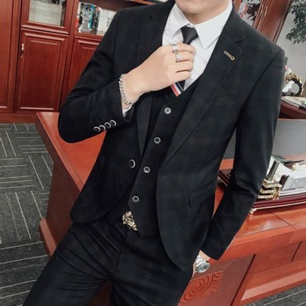 

plaid suit men's suit 2019 new youth handsome wedding dress play host dress men's small slim three-piece, White;black