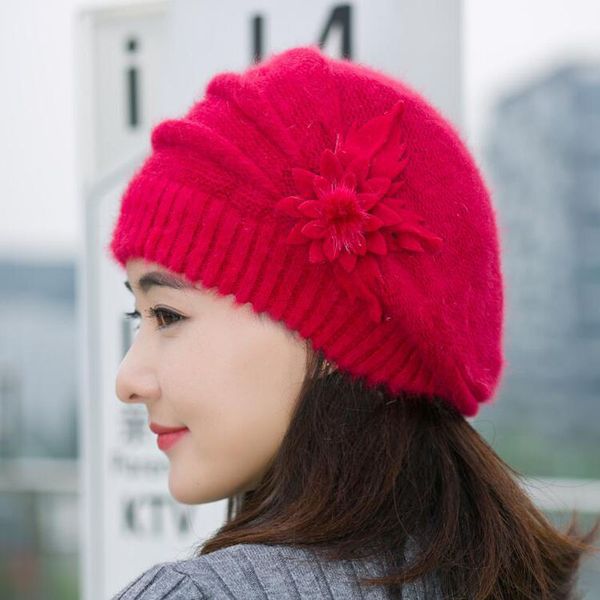 

200pcs/lot wonderful women knitted hats fashion lady winter warm flower knit crochet beanie hat winter warm beret caps, Blue;gray