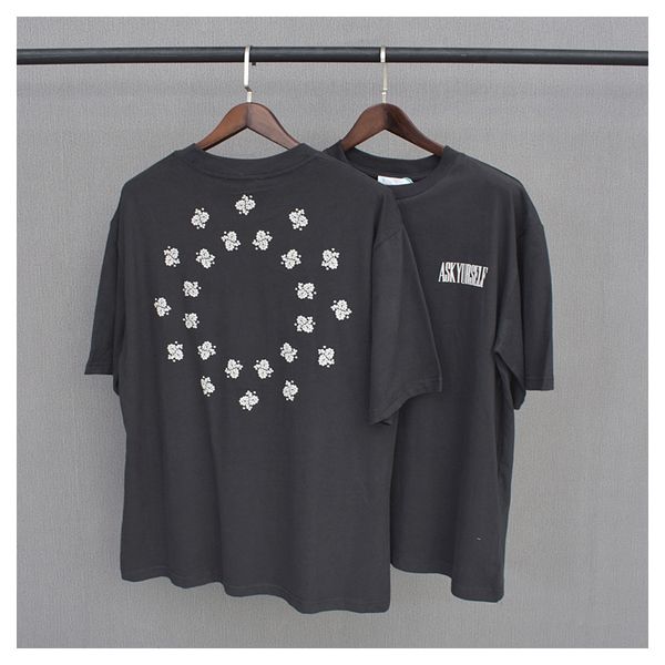 

20ss askyurself flowers foam printing high street tide brand mens designer t-shirt washing to do the old black loose cotton short-sleeved, White;black