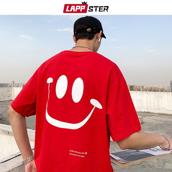 

lappster smile funny t shirt summer harajuku 2019 men loose drop shoulder t shirts couple streetwear cotton t-shirt casual white, White;black
