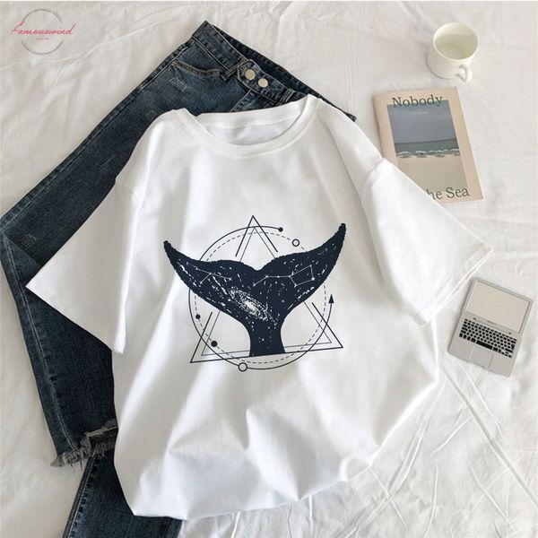 

vintage vogue whale tail printed gothic tshirt cosmic belief harajuku summer t shirt women vintage streetwear vegan t shirt, White