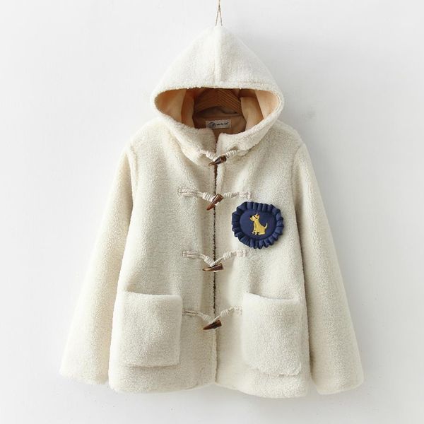 

lambswool thicker cute embroidery coats female long sleeve hooded solid jackets women winter new outerwear gx1711 dropship, Black;brown