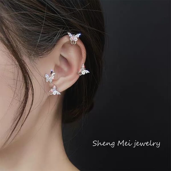 

delicate butterfly ear stud pierceless ear clip lady temperament sweet small stud earrings, Golden;silver