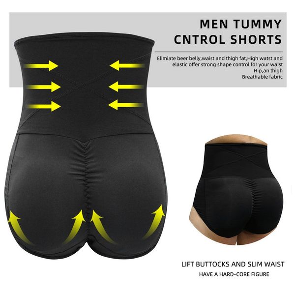 Homens cintura alta Controle Tummy Breve Calcinhas Slimming Body Shaper Shorts Bundas Lifter Shapewear aptidão Shaping Roupa Plus Size S-6XL