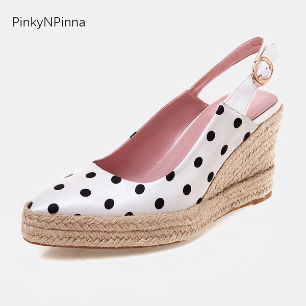 

women black white dots heels super high platform slingback wedge pumps ladies preppy fashion dress party shoes plus size