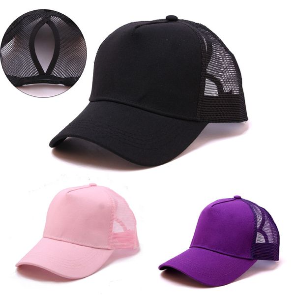 

ponytail baseball cap women messy bun snapback summer mesh hats casual sport solid color walking curved sun hat q40, Blue;gray