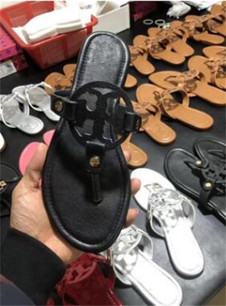 

fashion classic summer genuine leather tory band sandals women good sandals flip-flops women leisure slippers, Blue;gray