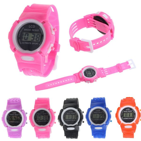 

new boys girls students time clock electronic digital lcd wrist sport watch in pink blue purple orange black horloge kinderen