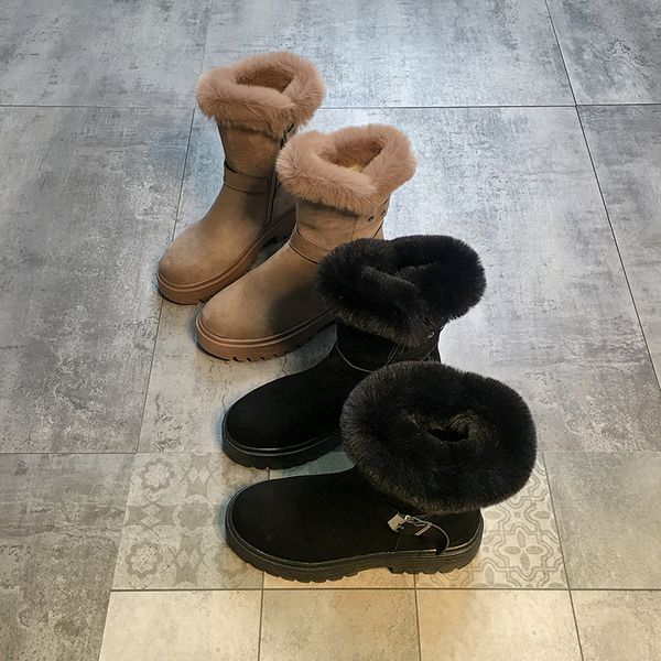 

boots women new 2019 round toe plush brand women's shoes zipper winter footwear booties ladies med fur fashion rock autumn 2020, Black