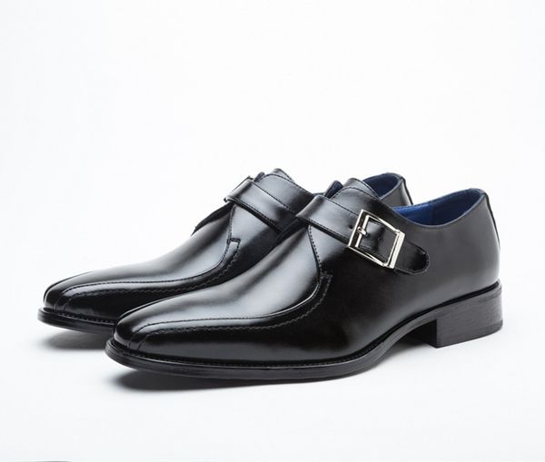 

men oxford shoes pointed toe men dress shoes buckle strap wedding party banquet casual, Black
