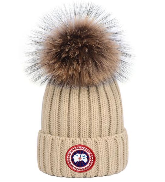 

new designers winter knitted real fur hat women thicken beanie with 15cm real raccoon fur pompoms warm girl caps snapback pompon beanie hats, Blue;gray