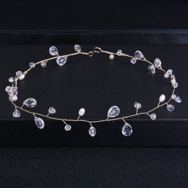 

простой белый жемчуг кристалл свадебные ленты для волос диадемы свадебная корона оголовье для невесты украшения для волос свадебные аксессуа, Golden;white