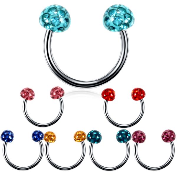 

1pc steel crystal feriod ball nose septum rings lip nipple eyebrow lobe tragus piercing ear septum helix rings body jewelry 16g, Slivery;golden