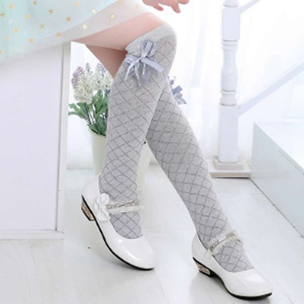 

children tube socks rhombus lattice socks cotton lace bow knot thin cotton knee high above long socks baby girl summer wear, Pink;yellow