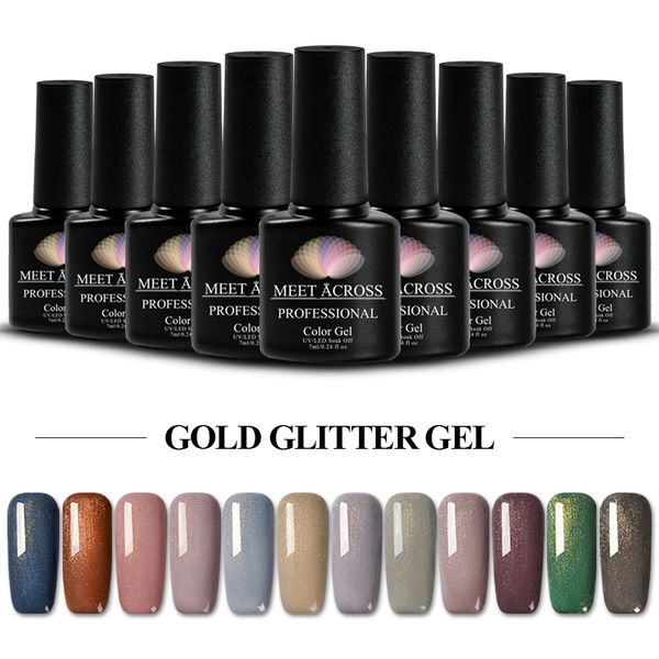 

meet across gold glitter gel nail polish 7ml shiny uv gel nail polish holographic soak off manicure art lacquer, Red;pink