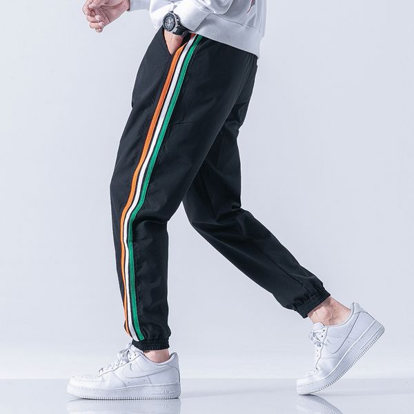 

trend men's pants side stripe pantalones hombres elastic waist black gray m-3xl trousers