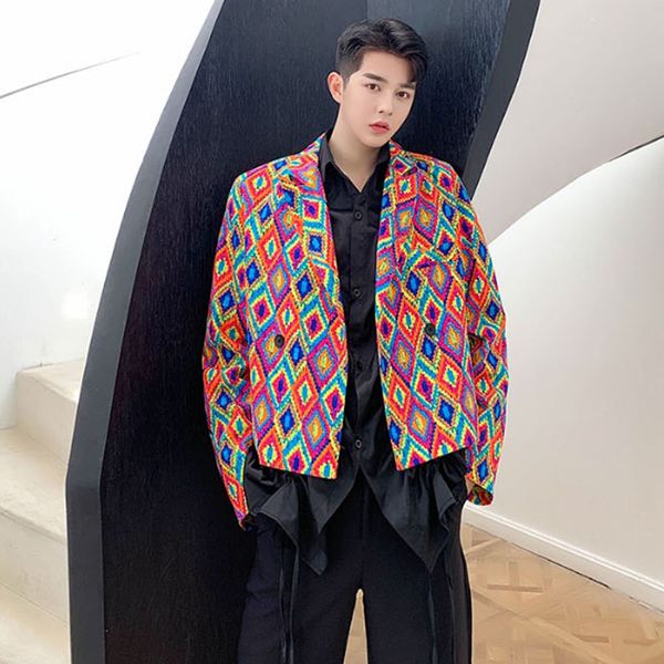 

men vintage pattern fashion print casual short suit jacket spring autumn male women japan korea style blazer jacket outerwear, White;black