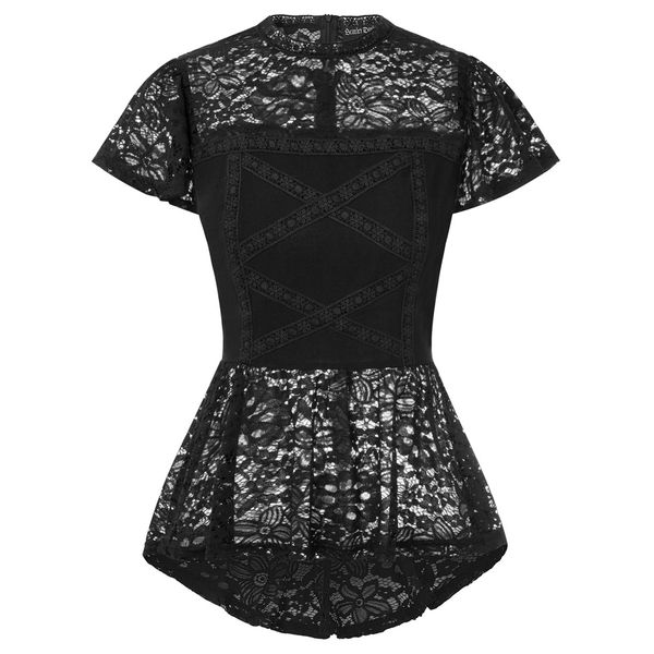 

women short sleeve shirt lace & cotton patchwork shirt summer slim half high neck vintage blouse ladies clothes female, White